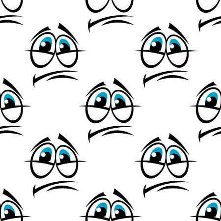 Cartoon unhappy depression face character with big blue eyes in a seamless background for wrapping paperのイラスト素材