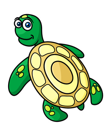 Cute green sea turtle with yellow shell in cartoon style for mascot and fairytale designのイラスト素材