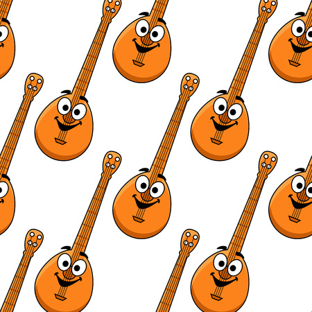 Seamless background with cartoon wooden banjo mandolin characters for music lesson designのイラスト素材