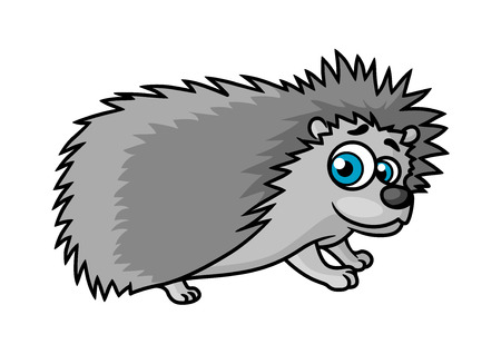 Cartoon gray hedgehog character with big blue eyes isolated on white background for child book designのイラスト素材