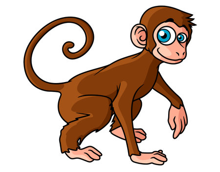 Cartoon brown monkey character with big eyes isolated on white background