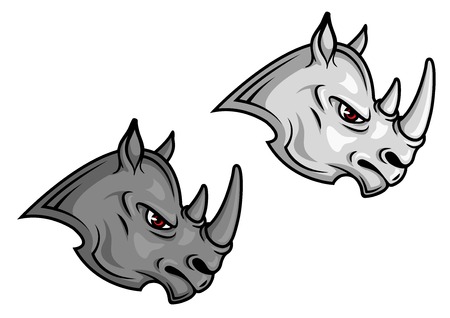 Cartoon rhino mascots in profile in greyscale color variants for sport team mascot or tattoo designのイラスト素材