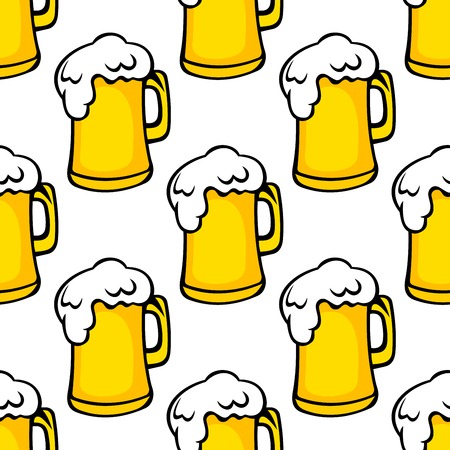 Seamless pattern of yellow frothy beer tankards. Suitable for pub, oktoberfest and restaurant designのイラスト素材