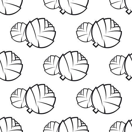 Seamless abstract cabbage vegetable pattern in black and white outline sketch style for food pack or vegetarian background designのイラスト素材