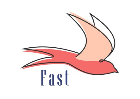 Swallow abstract silhouette showing flying bird in pink colors isolated on white background with caption Fastのイラスト素材
