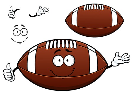American football or rugby ball cartoon character depicting brown leather classic oval shaped cute ball with white strips and laceのイラスト素材