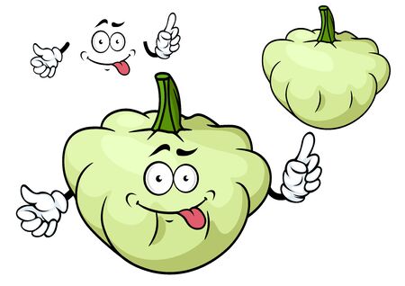 Teasing pattypan squash vegetable cartoon character with flattened scalloped edges isolated on white background for agriculture or vegetarian menu designのイラスト素材