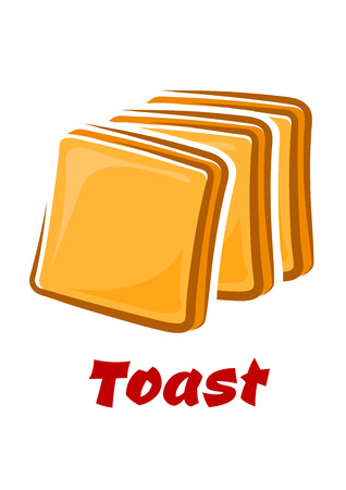 Toasted bread slices with golden crisp in cartoon style isolated on white background with red caption Toast suited for traditional breakfast or food designのイラスト素材