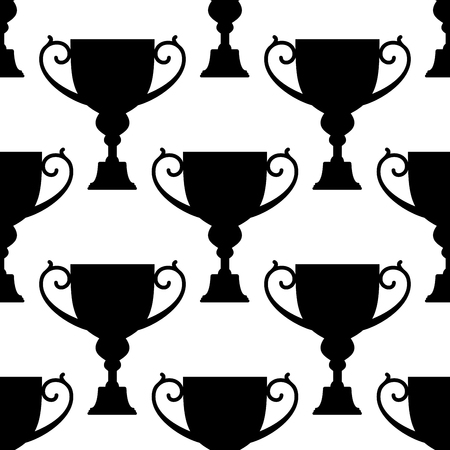 Seamless pattern with trophy cup silhouettes in white and black colors for sports competition or reward event designのイラスト素材