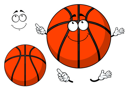 Smiling cartoon basketball ball with a cute grin and waving arms with a second plain variant with no face and separate elementsのイラスト素材
