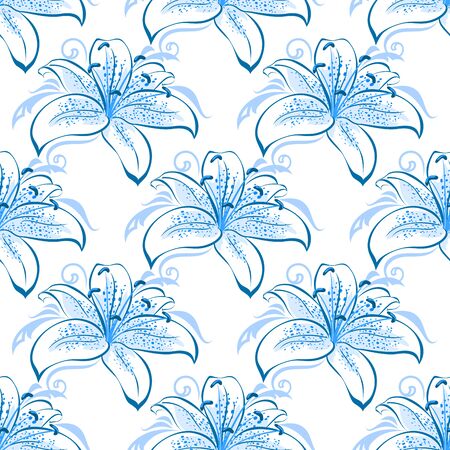 Light blue lily floral seamless pattern for interior wallpaper, background or textile designのイラスト素材