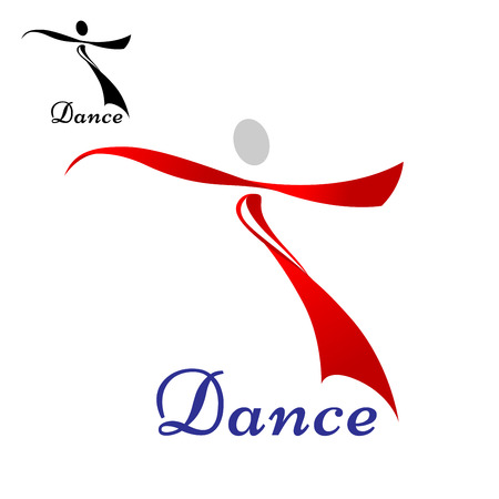Dancing woman icon or symbol design with red silhouette of dancing woman isolated on white background with smaller black variantのイラスト素材