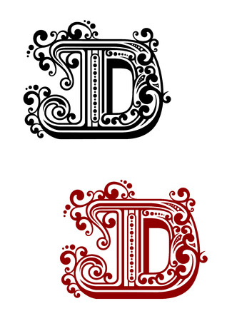 Ancient capital letter D with floral elements for calligraphy, antique or monogram designのイラスト素材