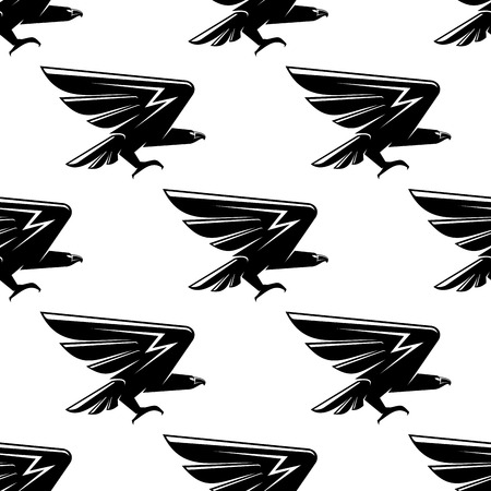 Seamless pattern with black hawks birds for heraldic or nobility designのイラスト素材