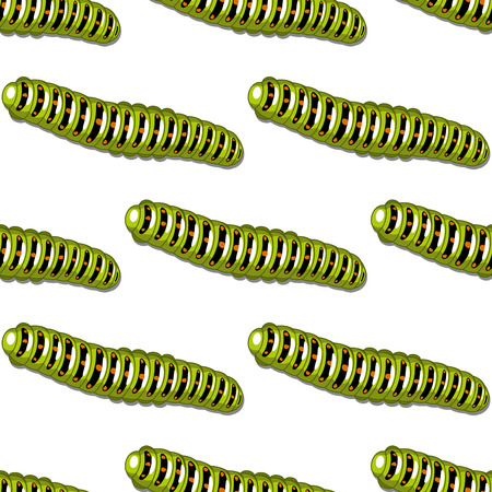 Seamless background pattern of green caterpillars with a repeat cartoon motif in square format on whiteのイラスト素材