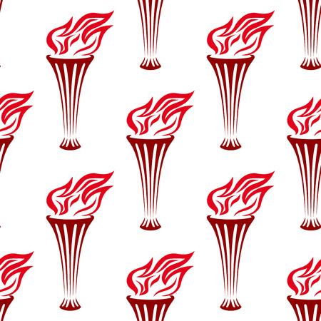 Seamless background pattern of a red flaming torches in a holder in square format for wallpaper, print or fabric designのイラスト素材