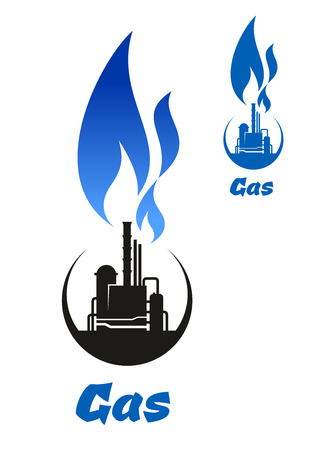 Natural gas processing plant or petroleum refinery black icon with high blue gas flame on the top for oil and gas industry designのイラスト素材