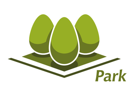Spring park abstract symbol with trimmed egg shaped bushes on green grass lawn, for nature or landscape designのイラスト素材