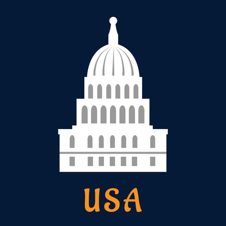 United States Capitol concept in flat style depicting building of US congress in Washington DC on dark blue background with caption USA for travel or government designのイラスト素材