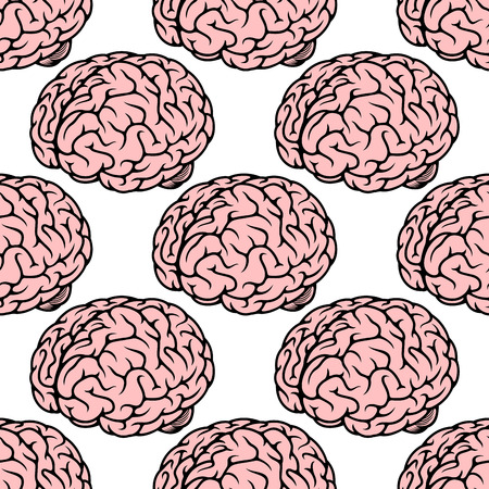 Seamless pattern with repeated pink human brain on white background for medicine designのイラスト素材