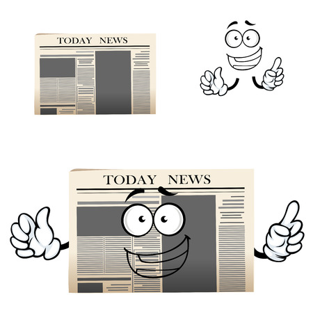 Cartoon morning daily newspaper cartoon character with header Today news and happy face showing upward. Isolated on white backgroundのイラスト素材
