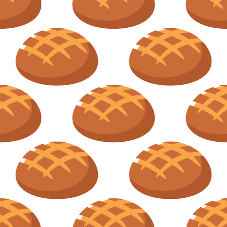Cripsy wheat bread seamless pattern with fresh baked round breadのイラスト素材