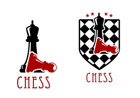 Chess tournament icon design with black queens over fallen red pawns with chessboard adorned by starsのイラスト素材