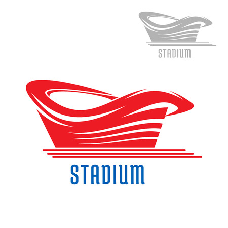 Sport game stadium or arena building icon with red contour and caption, also gray version on the corner. For sporting designのイラスト素材