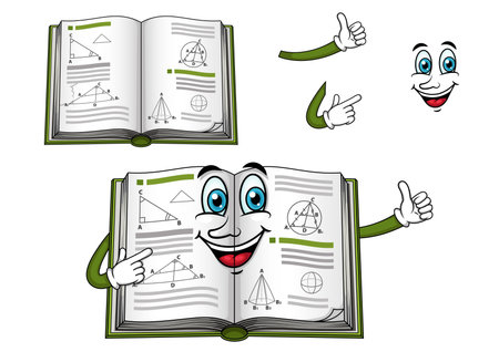 Happy geometry textbook cartoon character with green cover shows thumb up, for education designのイラスト素材
