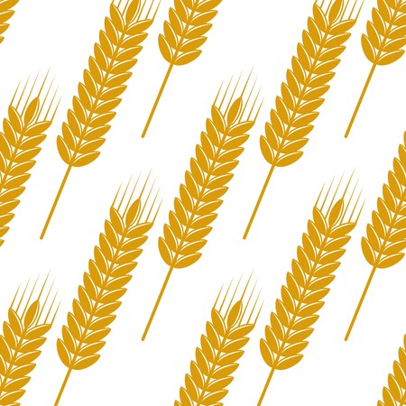 Golden wheat seamless pattern with yellow ears and ripe grains on white background, for bakery shop or textile designのイラスト素材