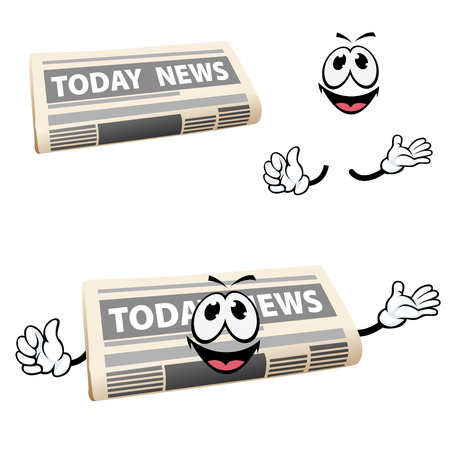 Today news newspaper cartoon character with happy smiling face and hands, for media or advertisement designのイラスト素材