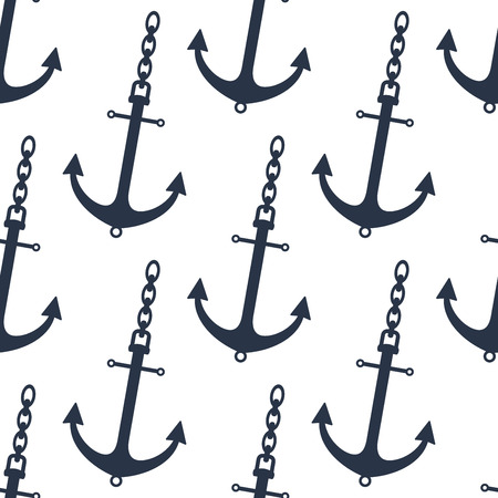 Seamless pattern of gray ship anchors with chan for marine and nautical designのイラスト素材