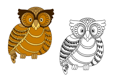 Colorful and outline doodle owl bird for mascot or handmade themes designのイラスト素材