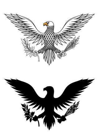 American eagle holding an olive branch and arrows symbolic of war and peaceのイラスト素材