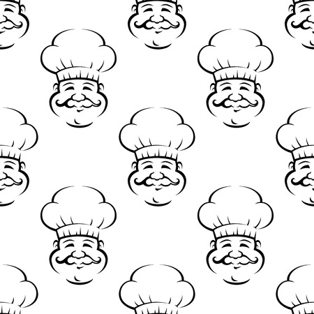 Smiling baker or chef with curly moustache seamless pattern on white background for restaurant or food themes designのイラスト素材