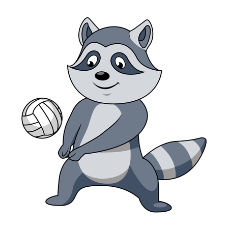 Cartoon raccoon player character with volleyball ball for sport or mascot theme designのイラスト素材