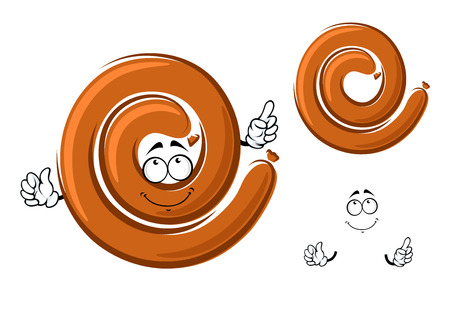 Cartoon ring of homemade spicy pork sausage character with funny smiling face, isolated on whiteのイラスト素材