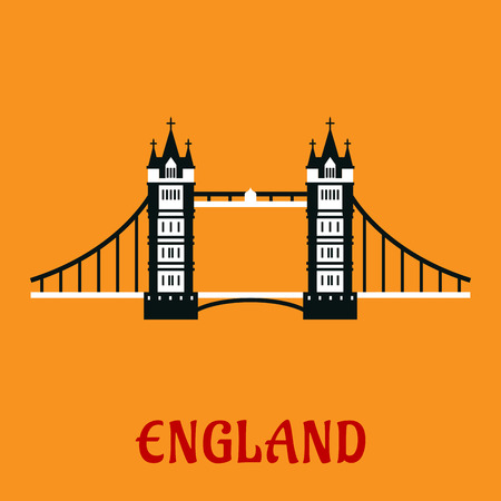 Travel landmark of Great Britain flat icon with the Tower Bridge over the Thames river in London, with caption Englandのイラスト素材