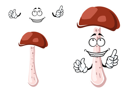 Cartoon brown boletus mushroom character with happy smile isolated on whiteのイラスト素材