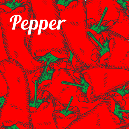 Spicy red peppers background of farm fresh vegetables with green stalks. Healthy organic food, vegetarian menu or agriculture harvest design usageのイラスト素材