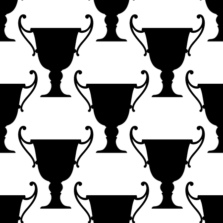 Sport trophy cups seamless pattern with black ornate bowls with handlesのイラスト素材
