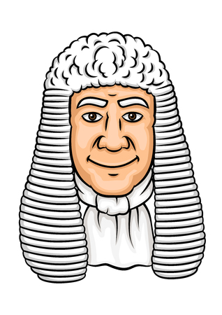 Cartoon old judge in white wig and collar. Law profession, justice and legislation theme designのイラスト素材