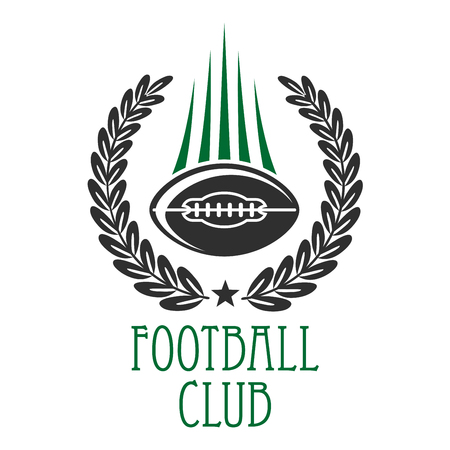 Vintage heraldic sporting symbol of flying american football ball with motion trails, framed by laurel wreath. Use as football sporting club insignia designのイラスト素材