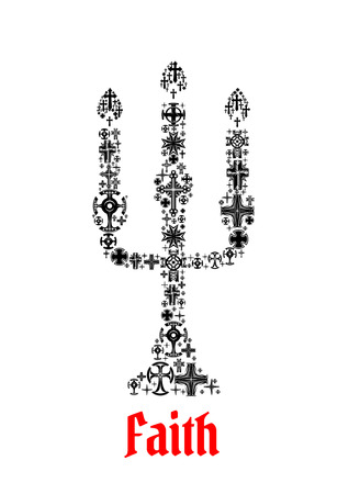 Faith icon. Religion christianity cross symbols in shape of church candelabrum for religious decoration emblem and design elementsのイラスト素材
