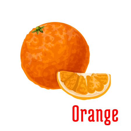 Orange fruit cartoon icon. Juicy tropical citrus fruit for natural juice, vegetarian dessert or food packaging designのイラスト素材
