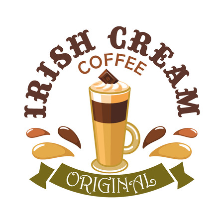 Irish Cream Coffee. Cafe vector emblem label, promo icon, cafeteria signboard, fast food menu, coffee shopのイラスト素材