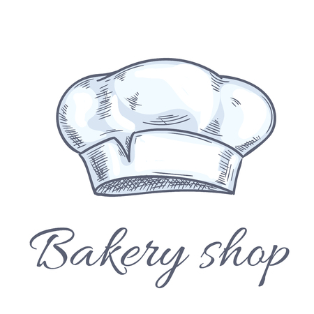 Baker hat icons for bakery shop emblem. Chef toque, kitchen cooking hat for restaurant design element, bakery signboard. Vector doodle sketchのイラスト素材