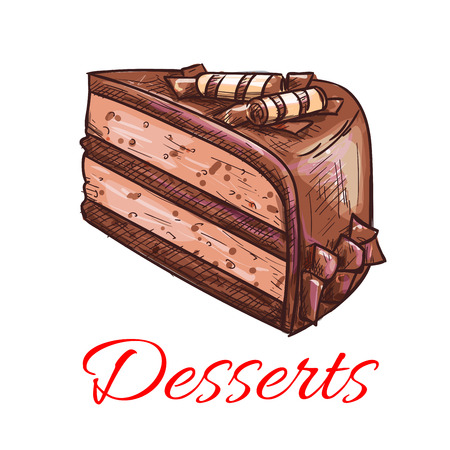 Desserts. Chocolate cake icon. Patisserie shop emblem. Vector sweet cupcake with topping. Template for cafe menu card, cafeteria signboard, bakery labelのイラスト素材