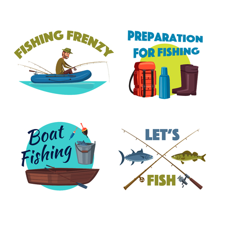 Boat fishing cartoon icon setのイラスト素材