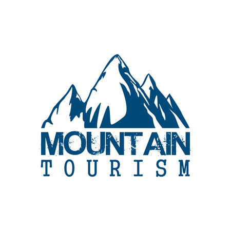 Alpine mountain vector icon of tourism or climbing sport. Emblem of blue Alp rocks and snow peaks for hiking or mountaineering adventure expedition, winter nature explorer camping tripのイラスト素材
